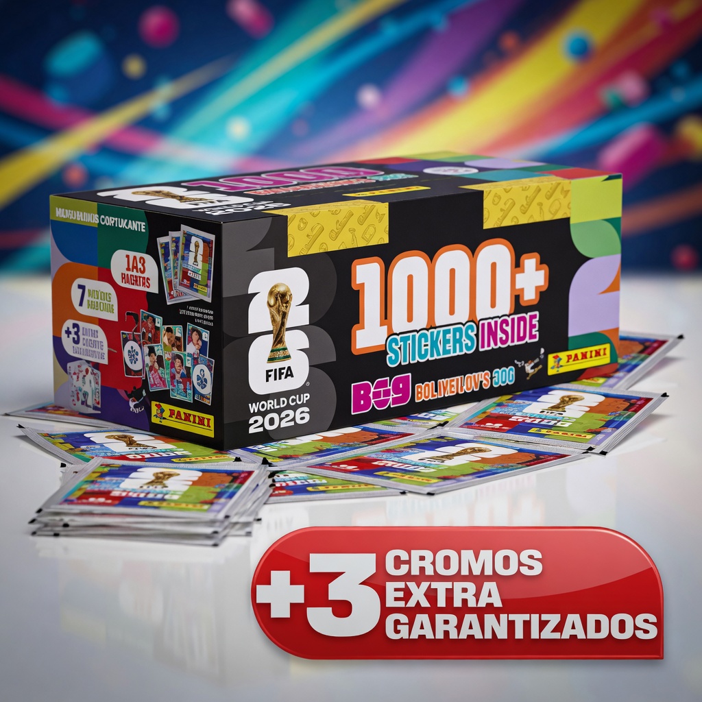 Caja XL Panini con 1000+ figuritas FIFA 2026